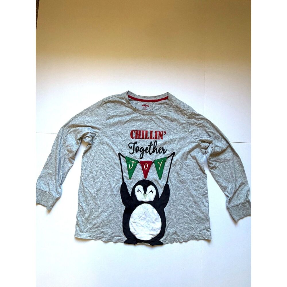 Holiday Time Chillin' Together Penguin JOY Christmas Long Sleeve Tee XL 16-18